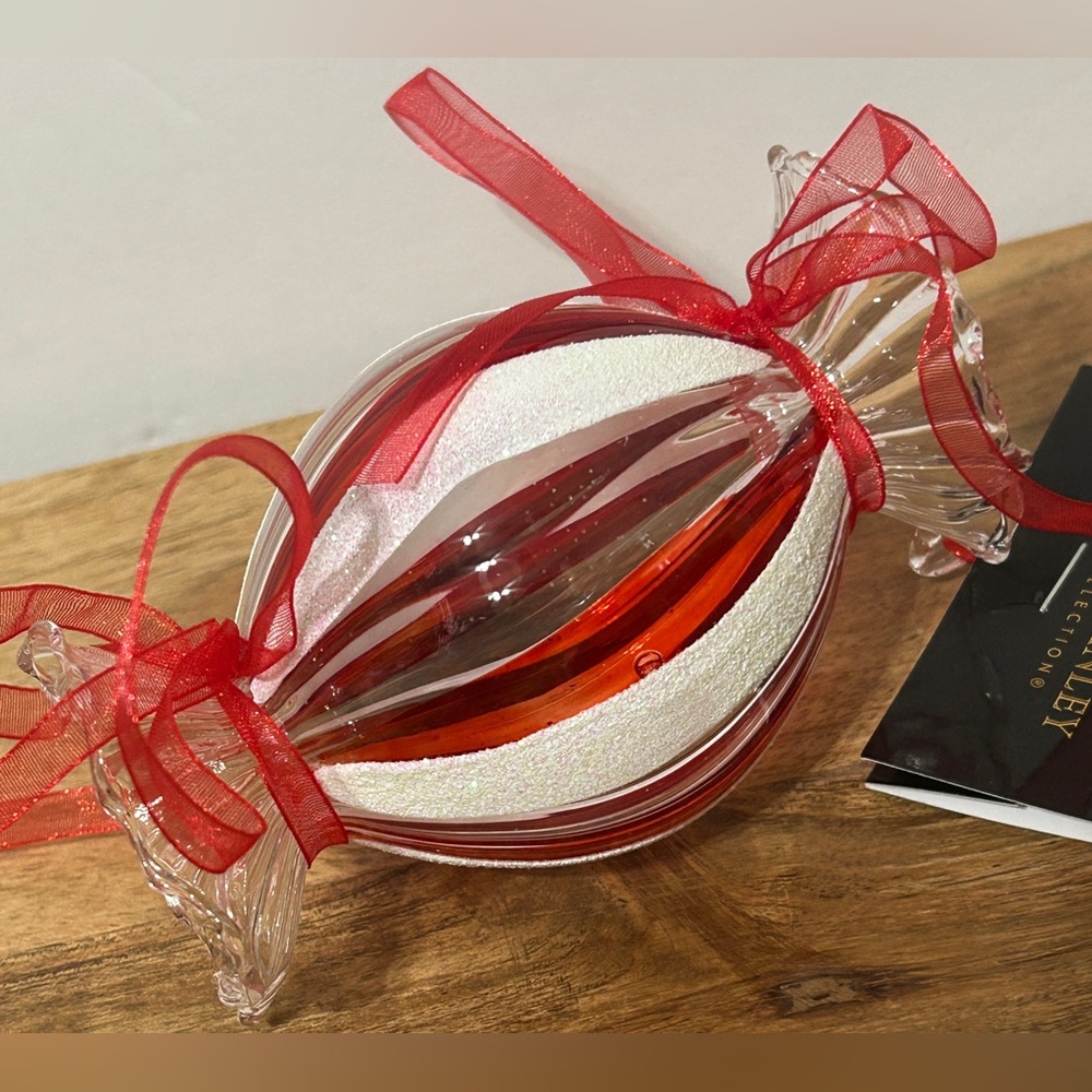 Robert Stanley Glass Christmas Ornament Wrapped Candy Cane Peppermint 4.25” NEW - Picture 3 of 3